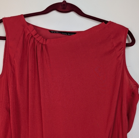 Zara Basic Red Sleeveless Midi Dress, Elastic Waist, Casual Summer Dress - Picture 3 of 7